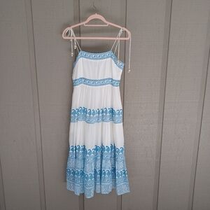 Oliphant Tie Strap Midi Dress Size S Women Preppy Cotton Pockets In Santorini